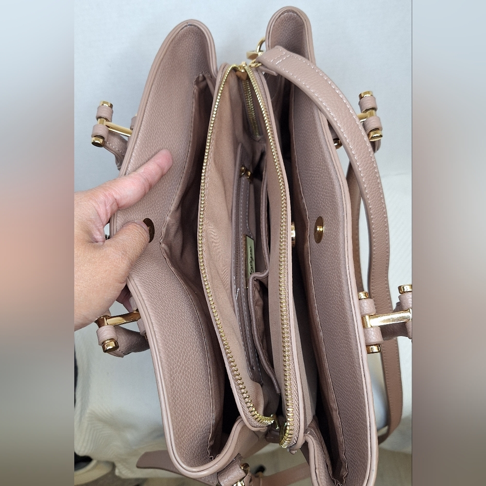 Miztique Vegan Leather Tote Bag Satchel Crossbody 3 Compartment Pink Blush Gold - Picture 3 of 16